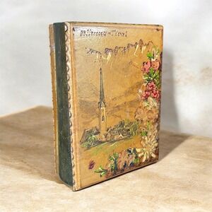 Vintage Ellmau Tirol Hand Painted Wooden Book Box Alpine Church Scene Austria